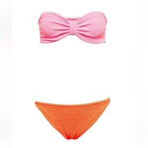 Hunza G Duo Jean bandeau bikini in pink & orange combo